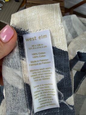 2 West Elm Black and Cream Cotton Curtain Panel with Abstract Print